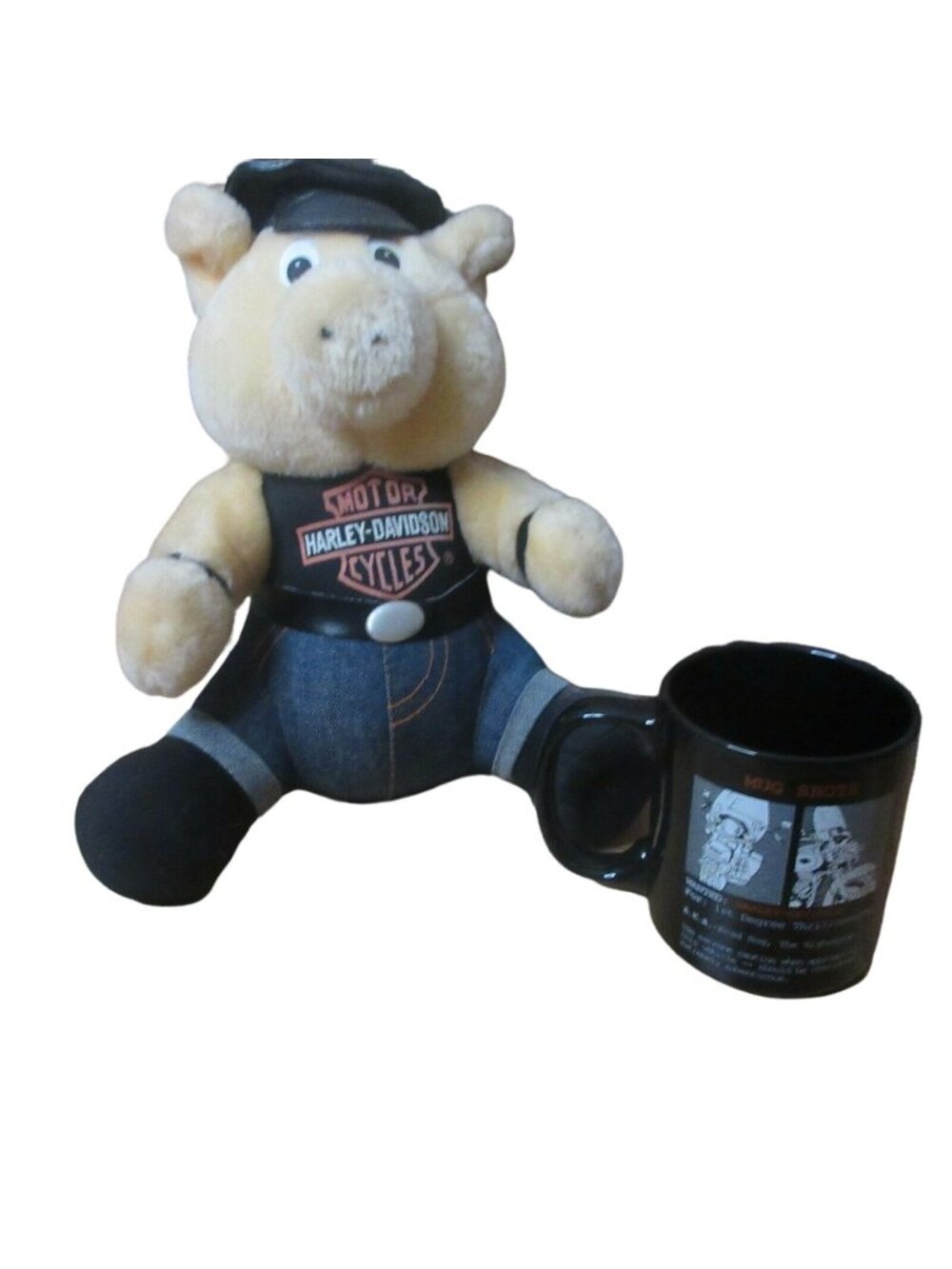 Harley Davidson Plush Hog & Mug Shots Mug - Vintage 1990's